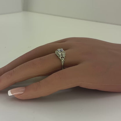 Platinum Natural Diamond Art Deco Ring | Round Brilliant & Single Cut 0.47 TCW, G-J VS1-VVS2, Size 6
