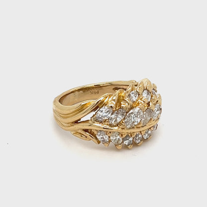 14K Yellow Gold Ring | Natural Diamond Cluster with 15 Marquise Diamonds 2.25 CTW, Size 7