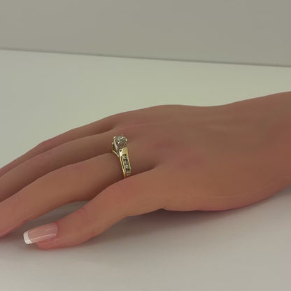 14K Two Tone Gold Ring | Champagne Diamond 0.69 CT center, .93TCW SI2, Size 6.75