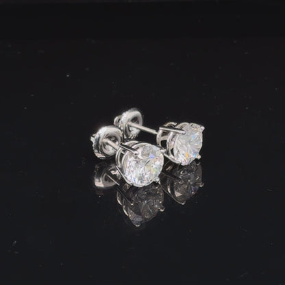 3 Carat Lab Diamond Stud Earrings in 14K White Gold – IGI Certified, Four-Prong Solitaire