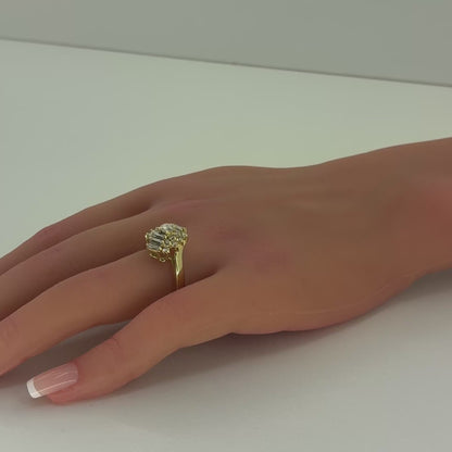 14K Yellow Gold Natural Diamond Ring | Round & Baguette Diamonds 1.34 TCW Size 7