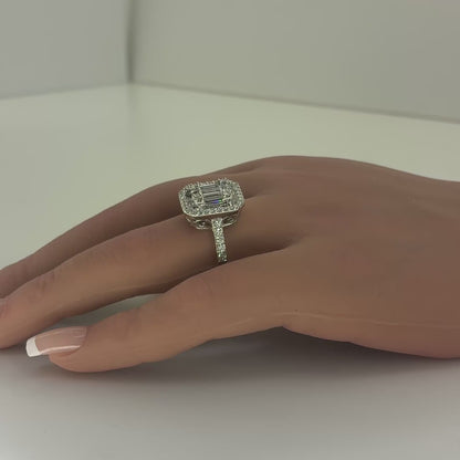 14K White Gold Lab-Grown Diamond Rectangular Cluster Ring | Baguette, Tapered Baguette & Round 1.60 TCW, E-F VVS2-VS1, Size 8