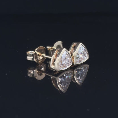14K Yellow Gold Trillion Cut Lab Diamond Bezel Set Triangle Stud Earrings | 1.1 TCW, E VVS