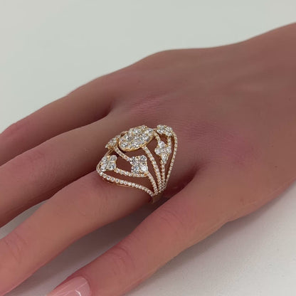 18K Rose Gold Natural Diamond Cocktail Ring | 4.52 TCW