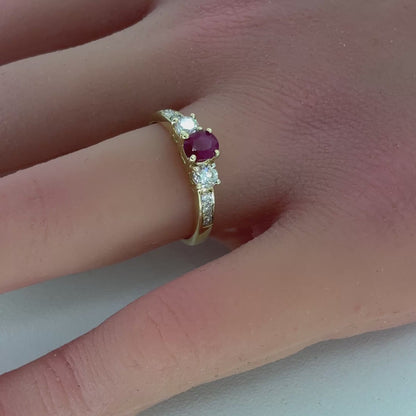 14K Yellow Gold Ring | Women’s Ruby and Diamond Design, Size 7.5