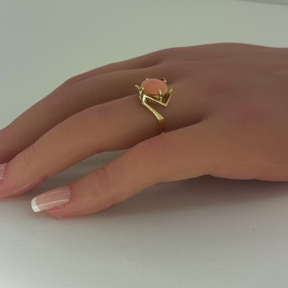 14K Yellow Gold Pink Coral Ring |  Size 6.5