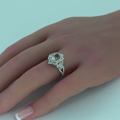 14K two tone Enchanted Disney Aurora ring | Oval Morganite and Diamonds, .75TCW 5 grams, Size 5.5