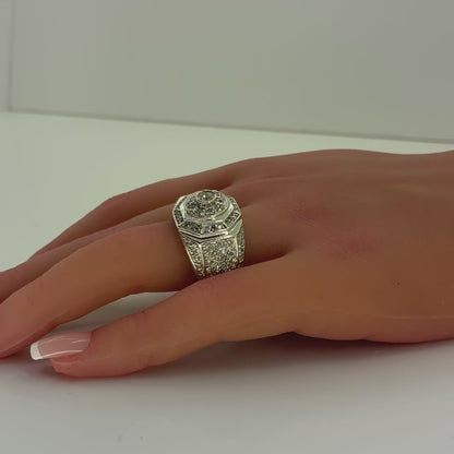 14K White Gold Men's Natural Diamond Octagonal Cluster Ring | Round 2.28 TCW, H-I I1