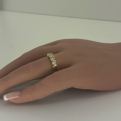 14K Yellow Gold Natural Diamond Five Stone Half Band Ring | Round 1.00 TCW, G-H VVS2-VS1, Size 5