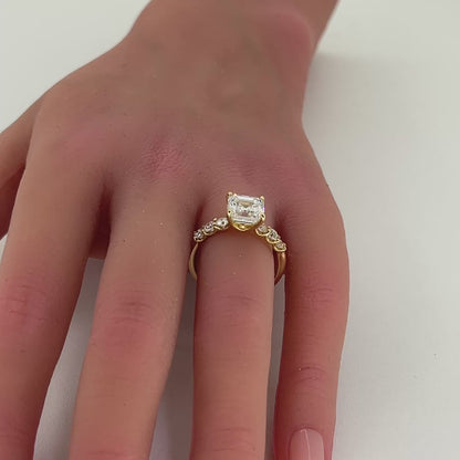 14K Yellow Gold Asscher Cut Lab Diamond Ring | Lab Created Asscher 3.0 CT G VS1, Size 8.25