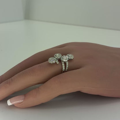 18K White Gold Natural Diamond Bypass Cluster Ring | Round & Baguette 1.56 TCW, F-G SI1-VS1, Size 6.75