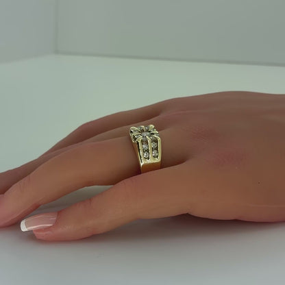 14K Yellow Gold Natural Diamond Cluster Men's Ring | Round 0.90 TCW, H SI2-I1, Size 11