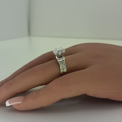 18K White Gold Natural Diamond 2.07ct Solitaire Ring  | Round & Princess 3.07 TCW, E I1 , Size 5.5