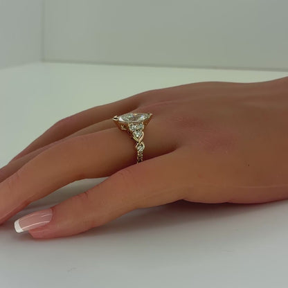 14K Rose Gold Lab Diamond Marquise Engagement Ring | Marquise & Round 3.19 TCW, F-H VS1-VS2, Size 6.5