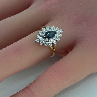 14K Yellow Gold Ring | Marquise Sapphire and Diamond Design, Size 6.25