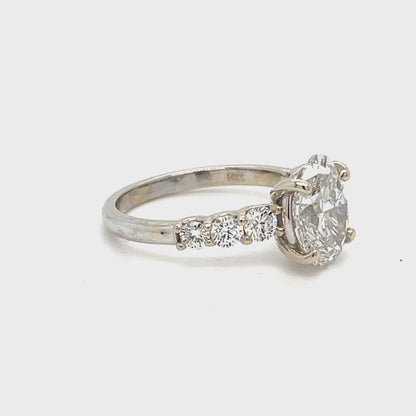14K White Gold Ring | 2.69 ct Oval Lab Diamond 3.40 TCW, G VS2 Size 8