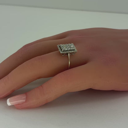 14K White Gold Diamond Cluster Ring | Rectangle Diamond Cluster 0.77 TCW G-H SI1-2, Size 7