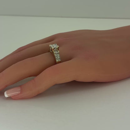 14K White Gold Diamond Ring | Princess Cut and Baguette Natural Diamonds 1.32 TCW , Size 7