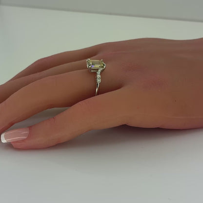 14K White Gold Yellow Lab Diamond Ring | Lab Created Yellow Emerald Cut Diamond 2.0 CT VS1, Size 8