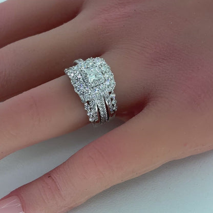 14K White Gold Ring | Diamond Bridal Set Design 1.80 CTW, Size 6.75