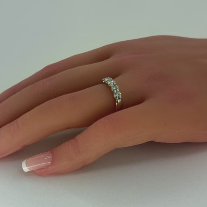 14K White Gold 5 Diamond Ring | 5 Diamond Half Band Design 1.00 TCW, I I2, Size 7