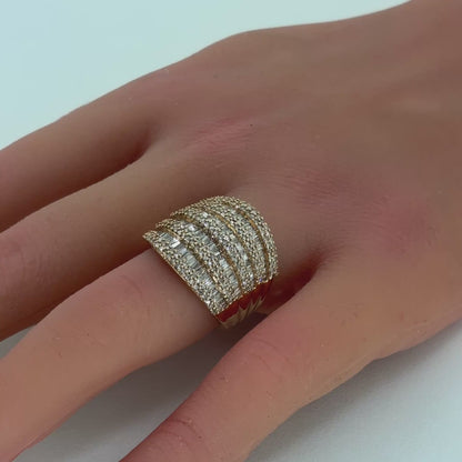 14K Rose Gold Ring | Diamond Baguette and Round Cluster 1.75 TCW, Size 7