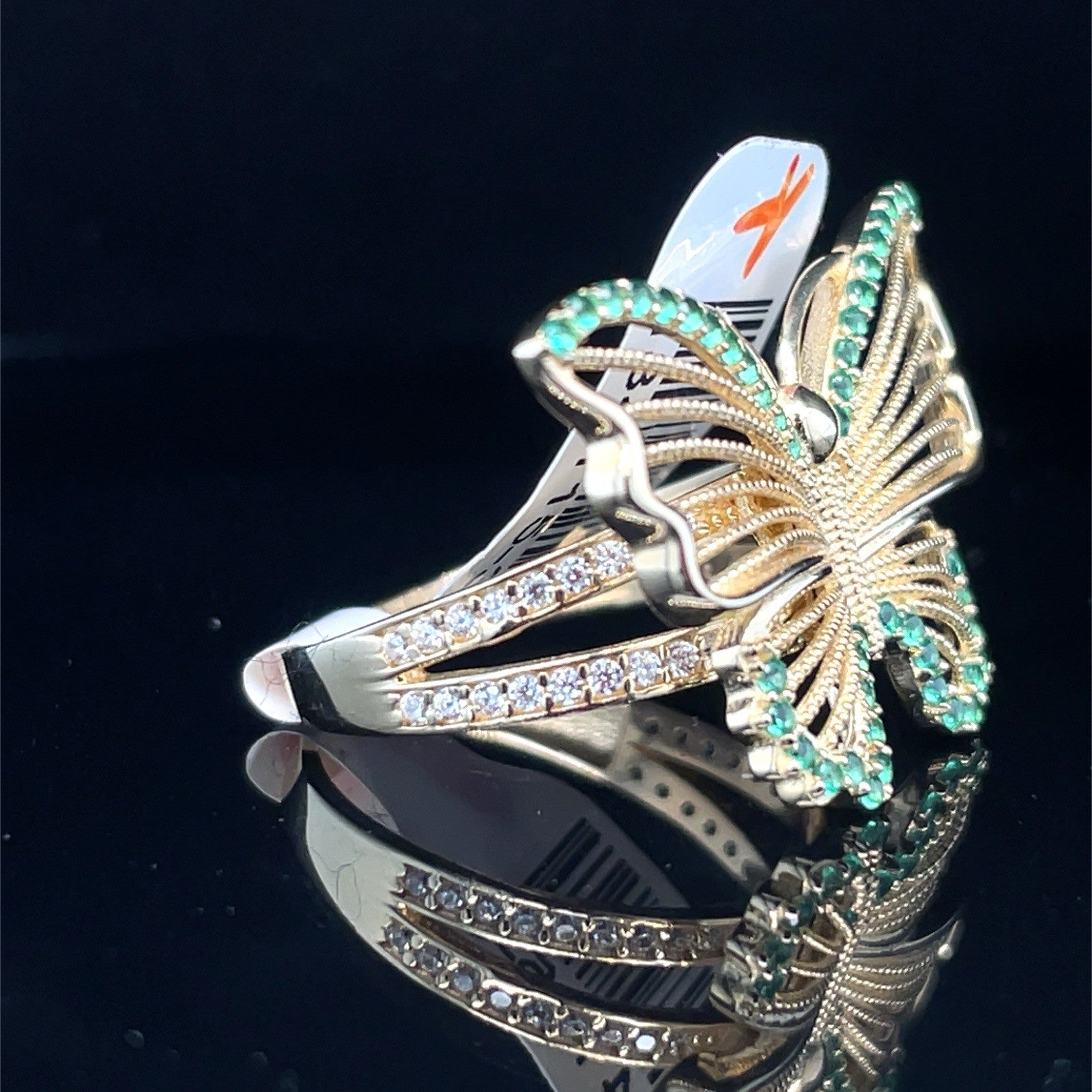 14k Yellow Gold CZ Butterfly Ring 3.90g Size 6.251