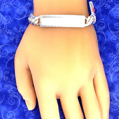 925 Sterling Silver Men’s 8.75” Satin Greek ID Cuban Bracelet 57.10g 13mm3