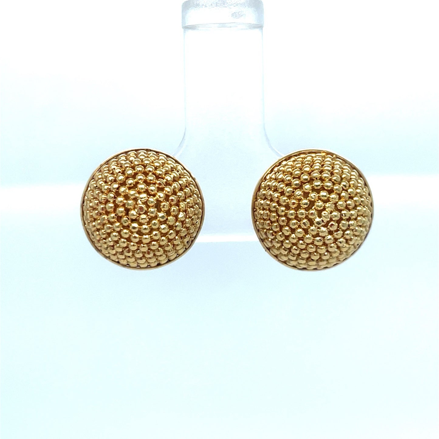 14k Yellow Gold Bead Texture Dome Women’s Earrings 3.50g0
