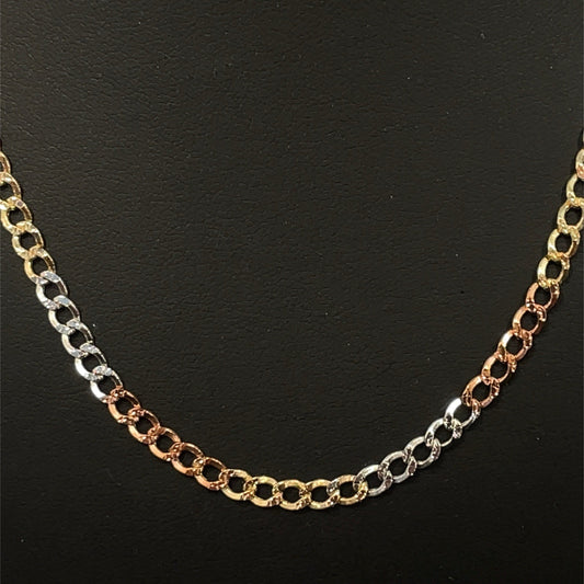 14k Tri Color 16” Hollow Cuban Necklace 4.30g 3.50