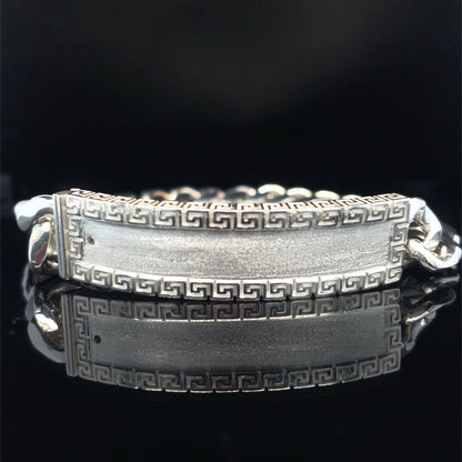 925 Sterling Silver Men’s 8.75” Satin Greek ID Cuban Bracelet 57.10g 13mm1