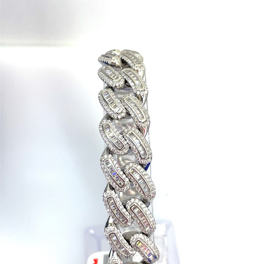 925 Sterling Silver 8.75” Men’s CZ Cuban Bracelet 64.00g 14.5mm0