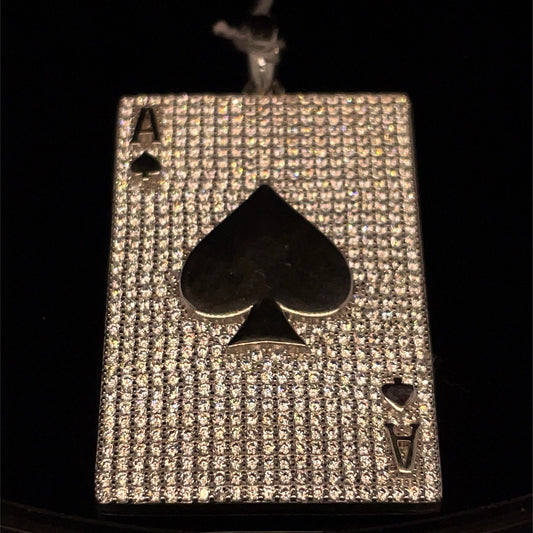 925 Sterling Silver CZ Ace Of Spades Polished Spade Pendant 18.00g 0