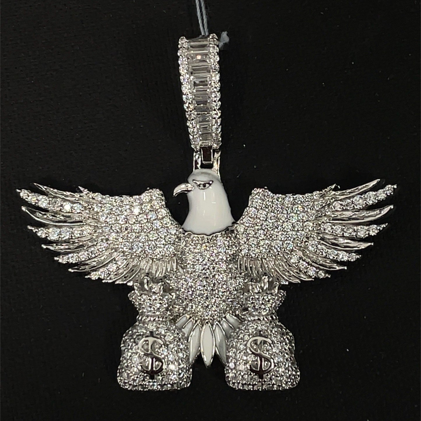 925 Sterling Silver Men’s CZ Bald Eagle With Bags Pendant 15.50g0