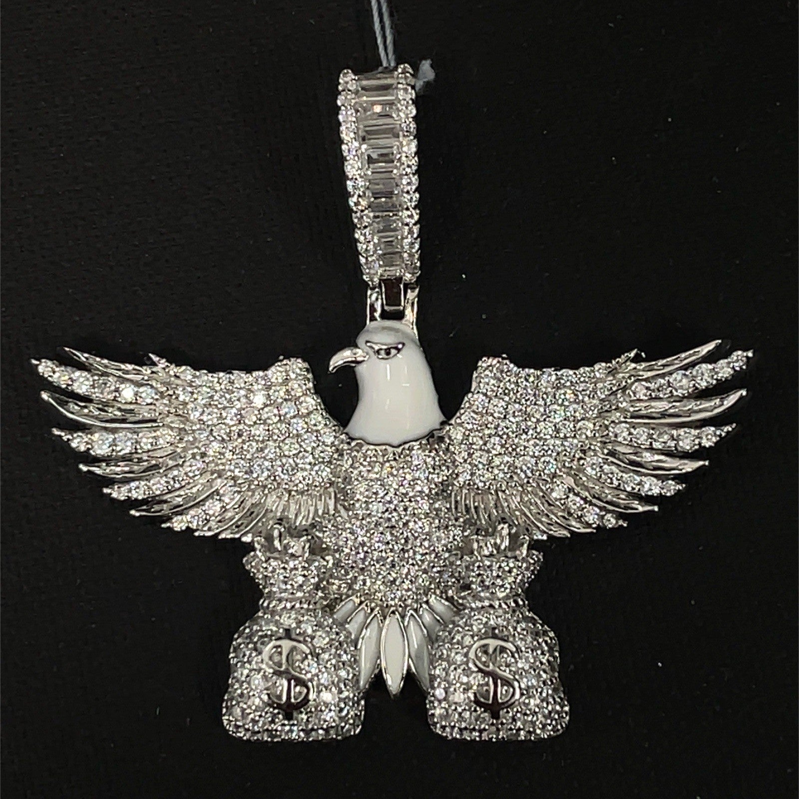 925 Sterling Silver Men’s CZ Bald Eagle With Bags Pendant 15.50g0