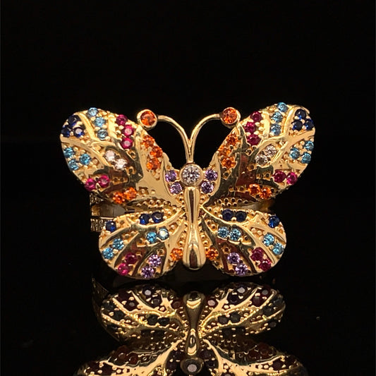 14k Yellow Gold CZ Multi Colored Butterfly Ring 4.50g Size 6 1/40