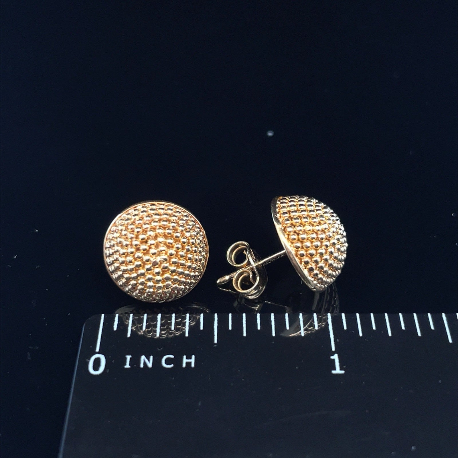 14k Yellow Gold Bead Texture Dome Women’s Earrings 3.50g1
