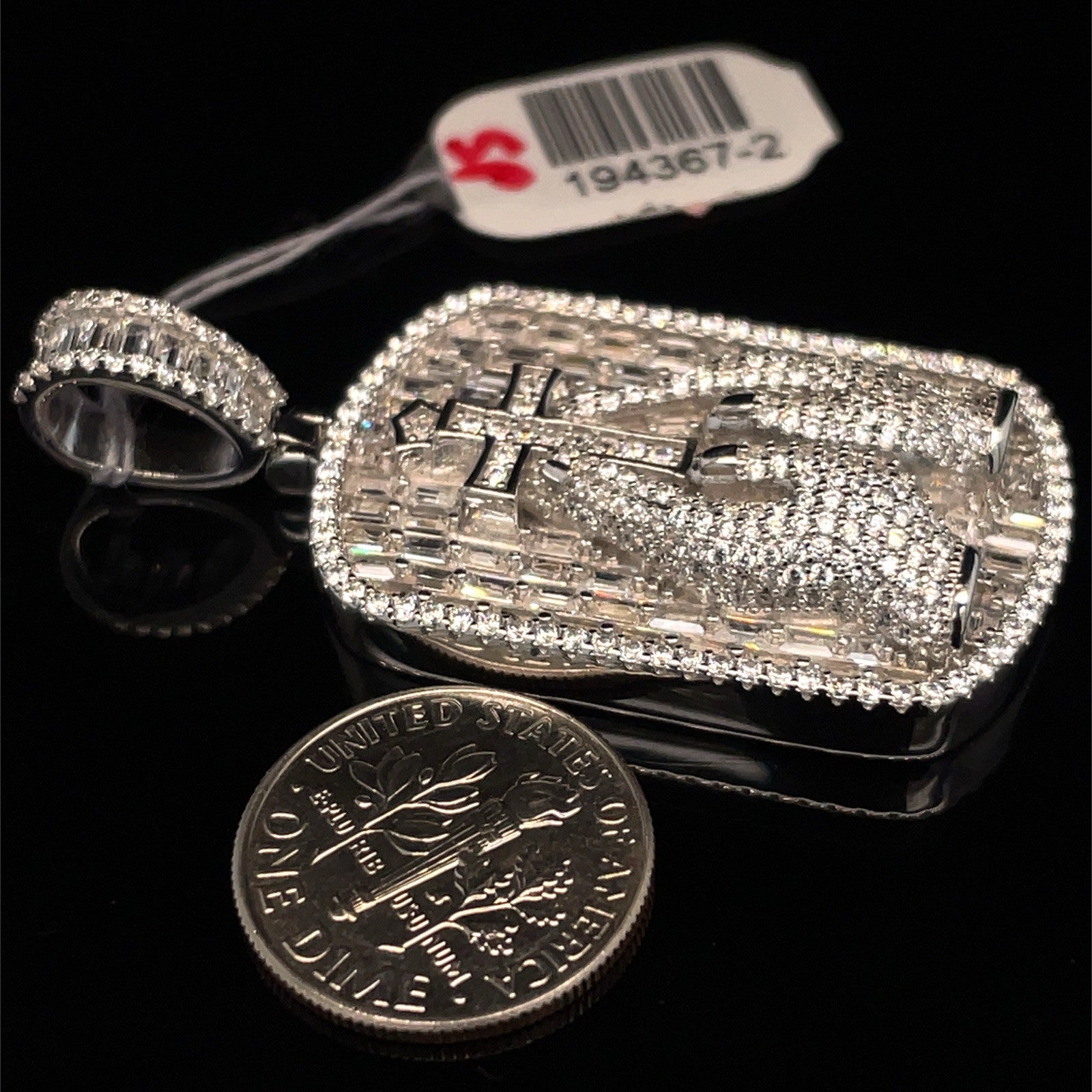 925 Sterling Silver CZ Praying Hands Dog Tag Pendant 16.80g2