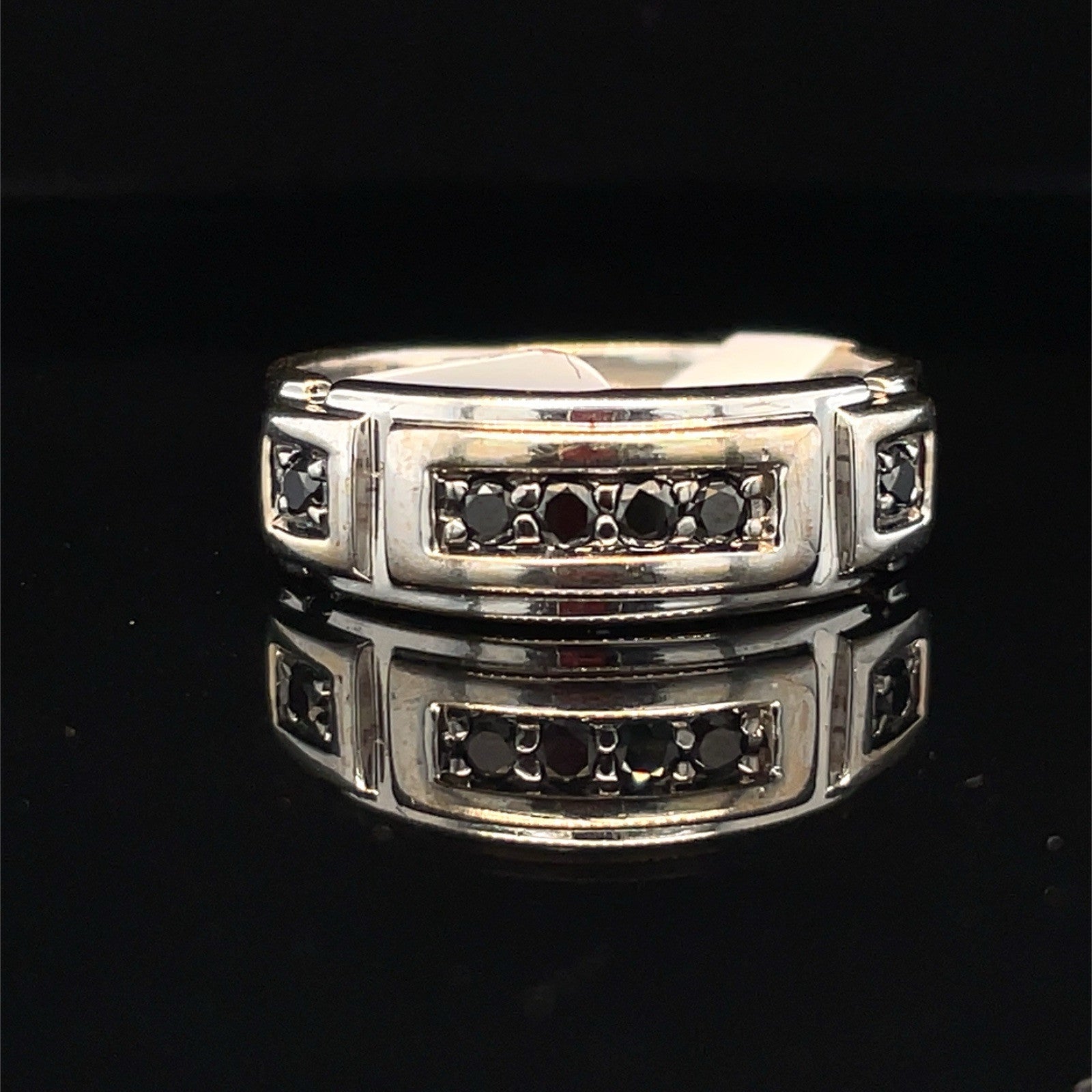 10k White Gold With Black CZ Ring 5.00g Size 9.50