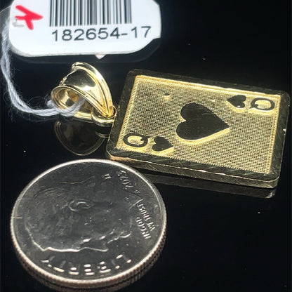 10k Yellow Gold Queen Of Hearts Card Pendant 2.40g 1