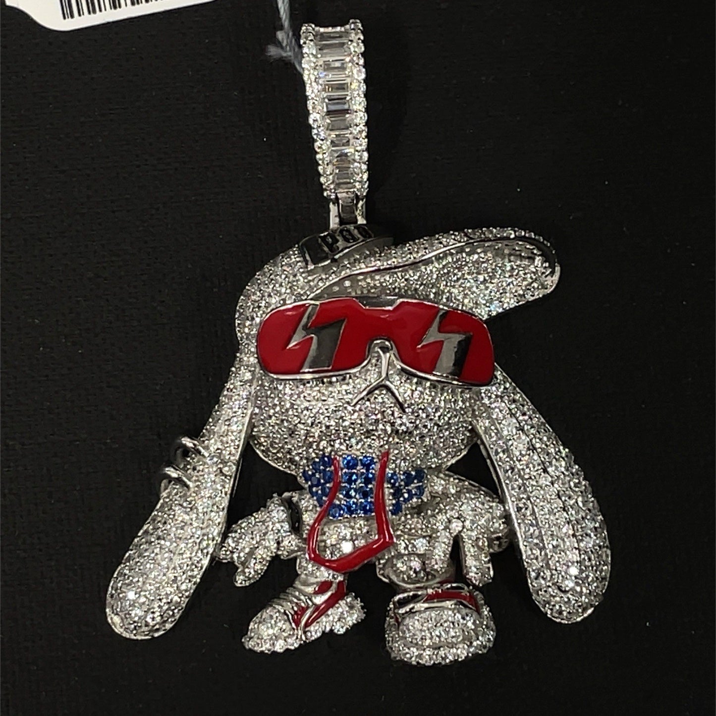 925 Sterling Silver Men’s CZ Hip Hop Bunny Pendant 22.63g0