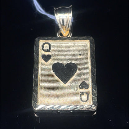 10k Yellow Gold Queen Of Hearts Card Pendant 2.40g 0