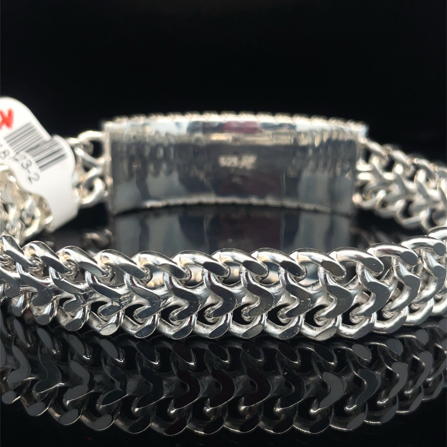 925 Sterling Silver 8.5” Men’s Greek ID Flat Chino Bracelet 57.10g 18mm1