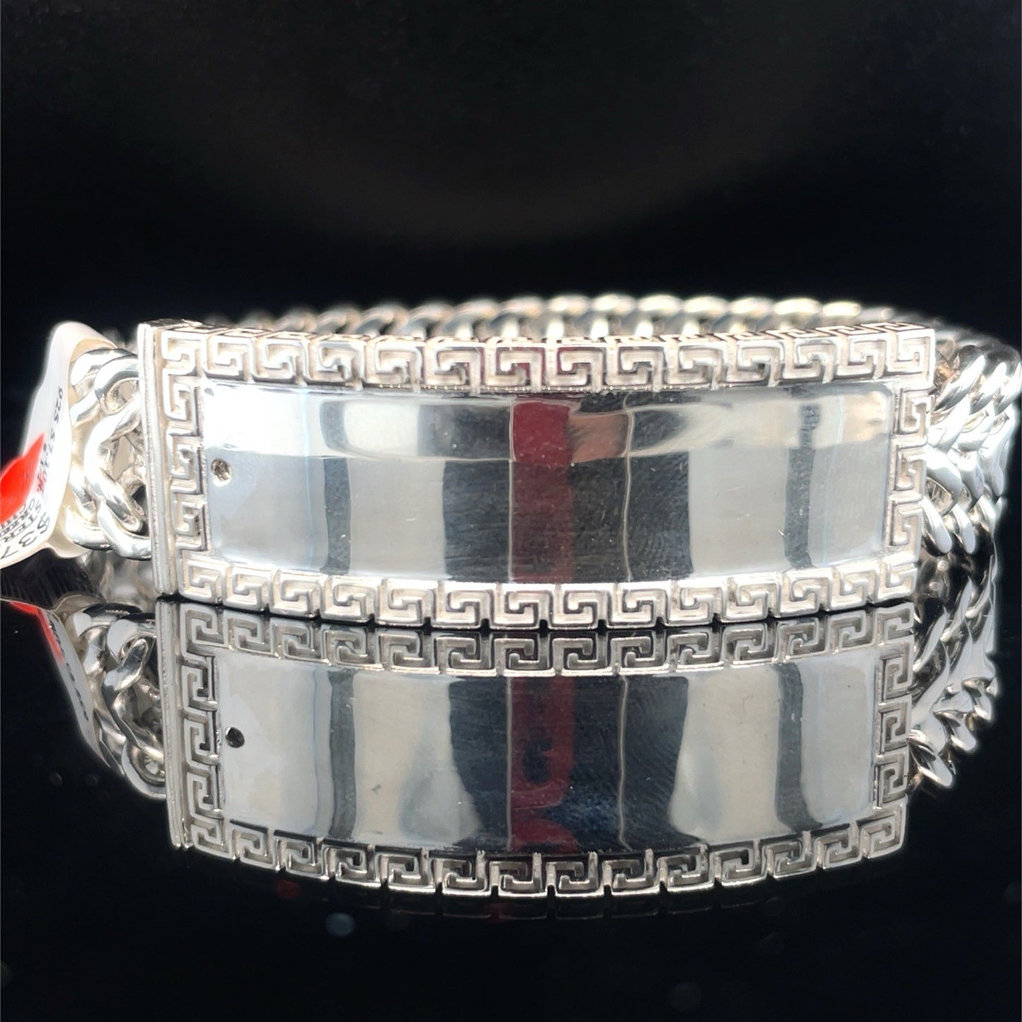 925 Sterling Silver 8.5” Men’s Greek ID Flat Chino Bracelet 57.10g 18mm0