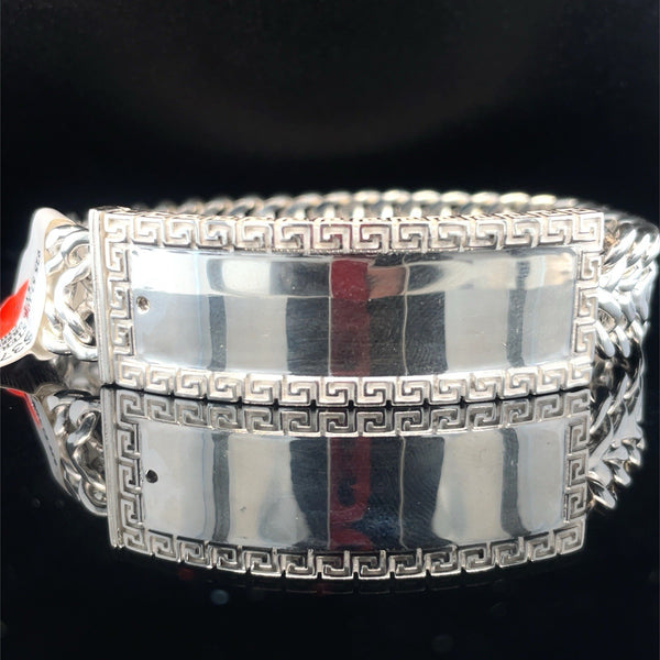 925 Sterling Silver 8.5” Men’s Greek ID Flat Chino Bracelet 57.10g 18mm0