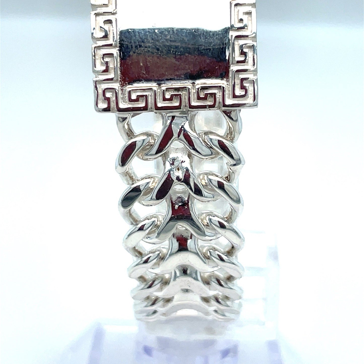 925 Sterling Silver 8.5” Men’s Greek ID Flat Chino Bracelet 57.10g 18mm2