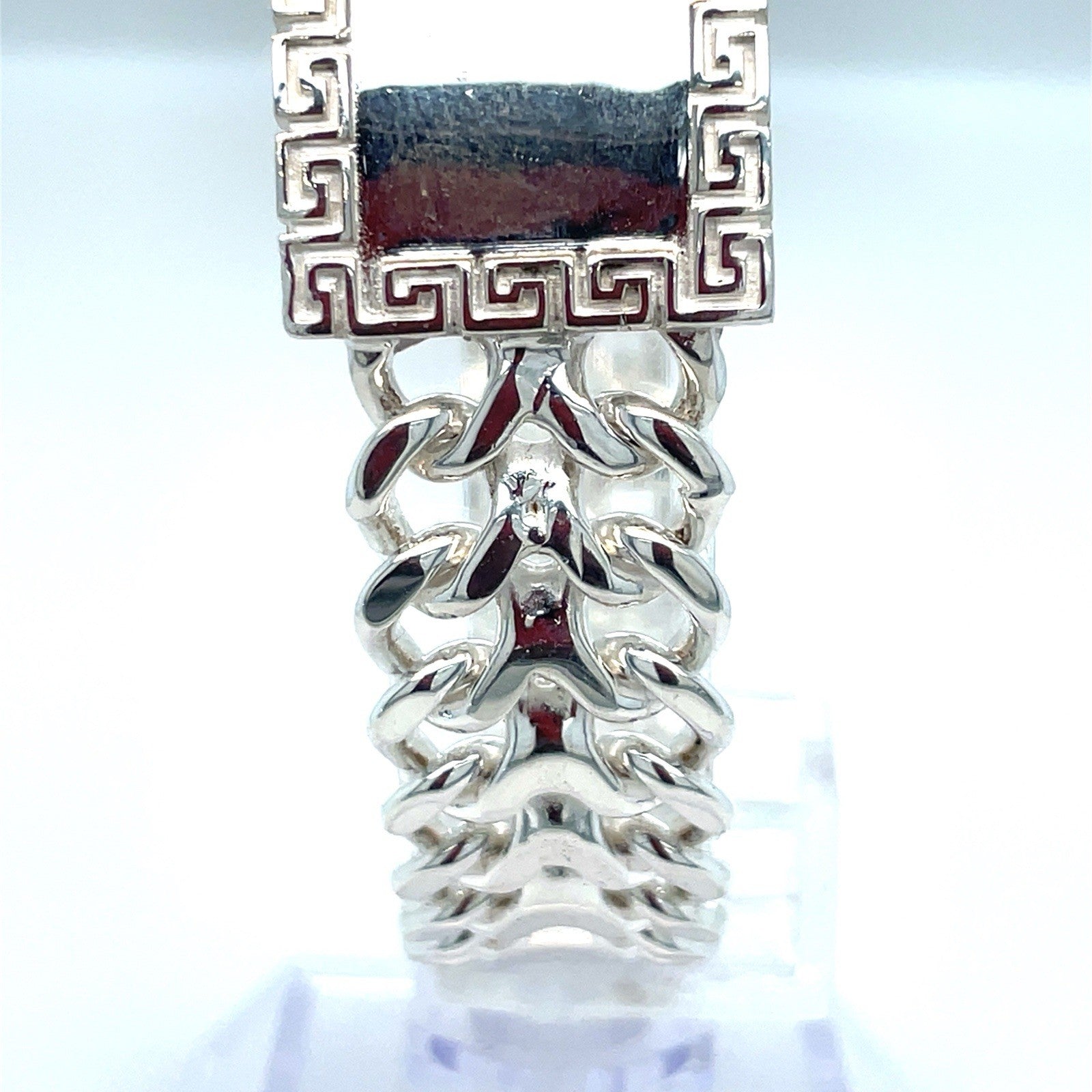 925 Sterling Silver 8.5” Men’s Greek ID Flat Chino Bracelet 57.10g 18mm2
