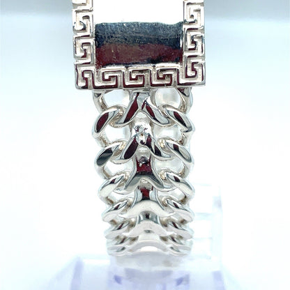 925 Sterling Silver 8.5” Men’s Greek ID Flat Chino Bracelet 57.10g 18mm2