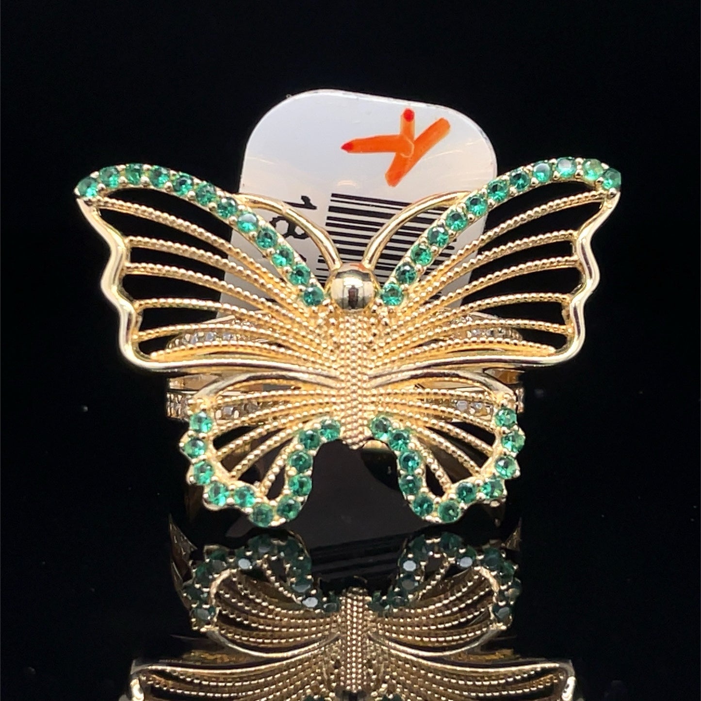 14k Yellow Gold CZ Butterfly Ring 3.90g Size 6.250