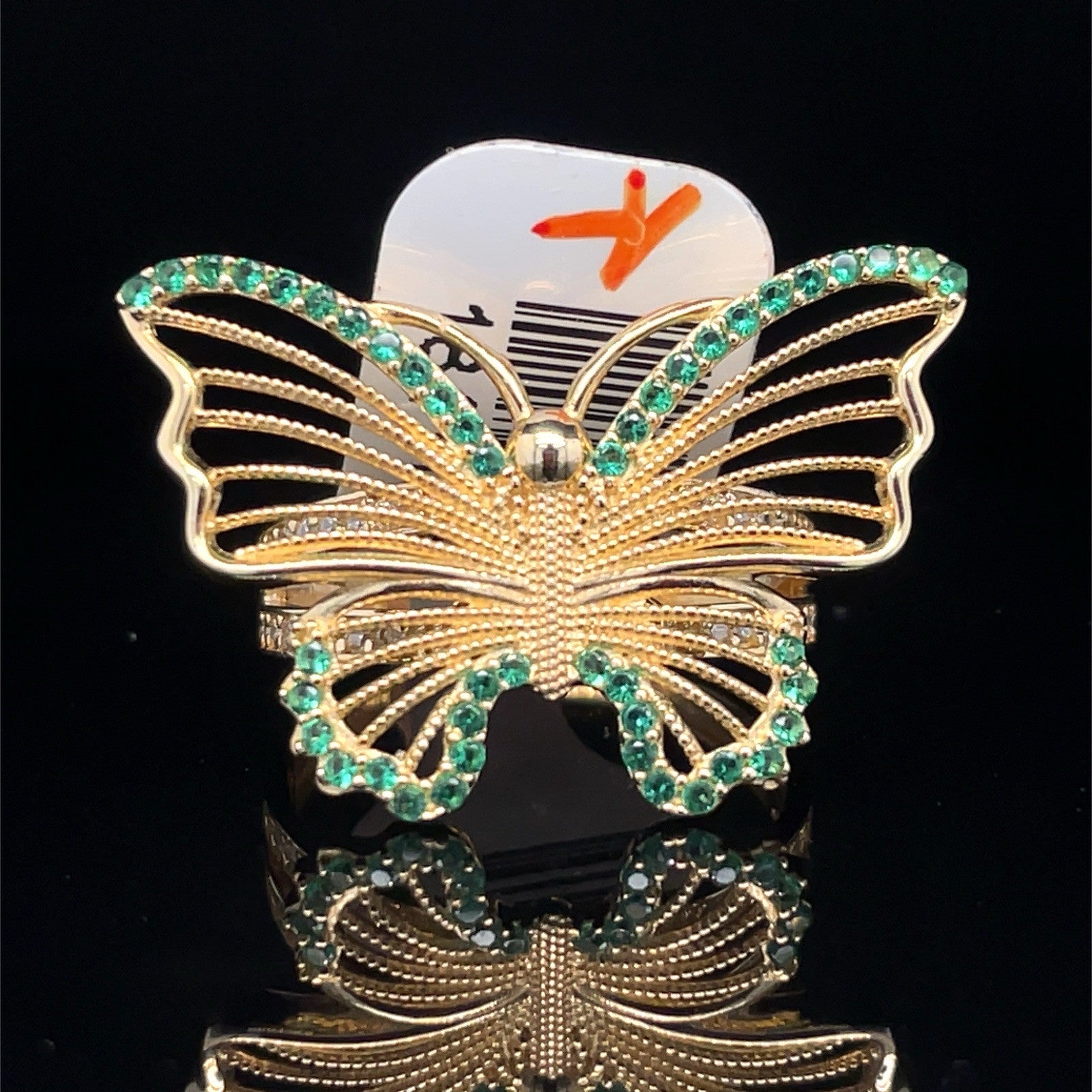 14k Yellow Gold CZ Butterfly Ring 3.90g Size 6.250